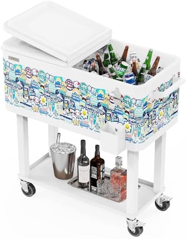80 Quart Rolling Ice Chest - Portable Party Cooler Cart with Shelf & Bottle Opener, Perfect for Patio, Poolside, BBQs & Outdoor Events - Keep Drinks Cold!