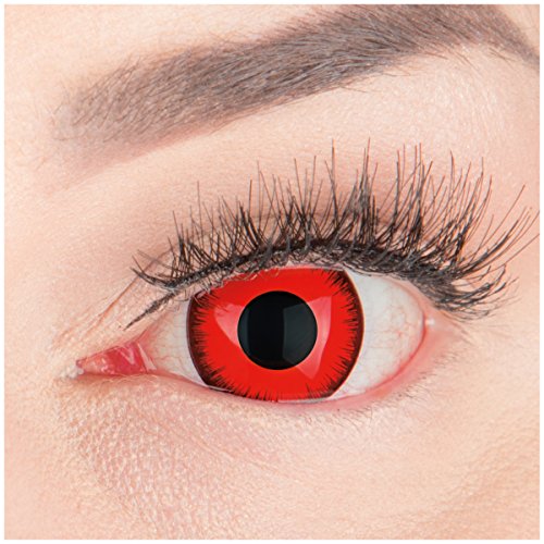 Preisvergleich Produktbild Farbige Mini Sclera Halloween Kontaktlinsen 'Red Lunatic' - 17mm MeralenS Horror Lenses inkl. Behälter - 1Paar (2 Stück)