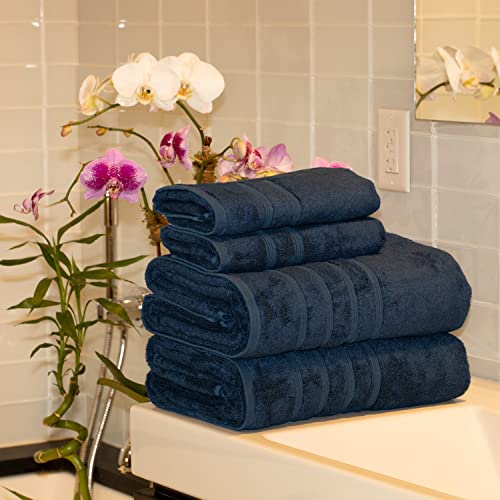 Mosobam 700 Gsm Hotel Luxury Bamboo Viscose 4Pc Extra Large Bathroom Set, Navy Blue, 2 Bath Towels Sheets 35X70 2 Hand Towels 16X30, Spa-Like, Turkish Towel Sets, Quick Dry #TOP1
