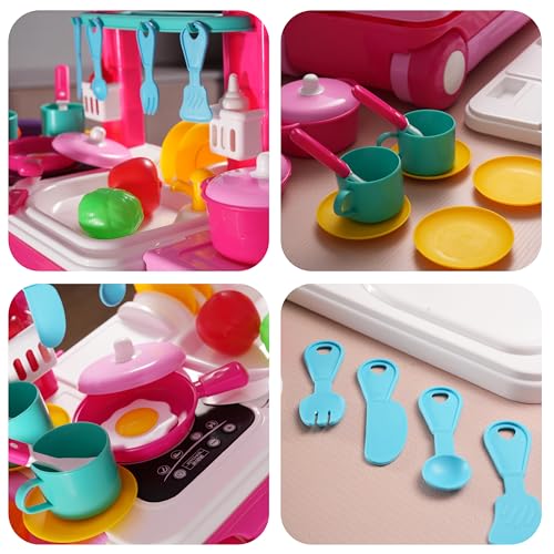 Image of Lifelong Big Kitchen Play Set for Kids 3-5 Years | Portable Suitcase Toy Kitchen | 28-Piece Pretend Cooking Accessories with Stove, Pots, Pans & Play Food | Plastic Playset for Girls (Pink, 39*20*12)