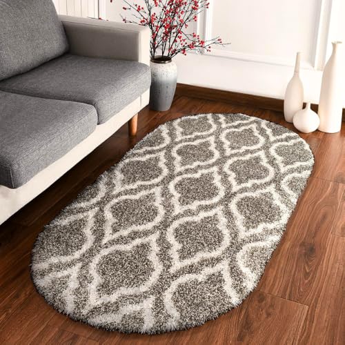 Image of 3x5 feet Soft Area Rug for Living Room and Bedroom, Modern Indoor Floor Carpet with Non-Slip Backing, Comfortable Decorative Home Decor Rug, Easy Clean & Durable- (Grey M III, Oval)