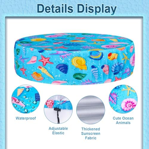 Docuwee Round Dog Pool Cover 32", Foldable Kiddie Solar Cover Fit Dog Collapsible Swimming Pool, Pets Kids Bath Tub, Anti-UV Dustproof Safety Pool Covers, Colorful Starfish - 3