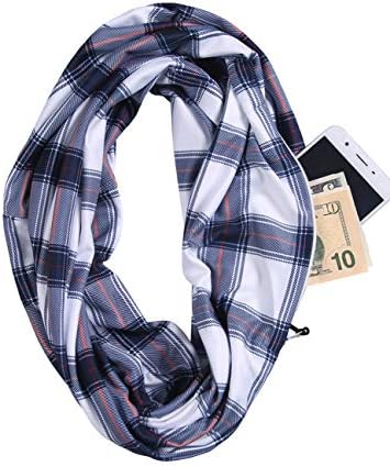 JOKHOO Women's Infinity Fall Winter Scarf Classic Plaid Scarf Warm Soft Shawl Scarves Zipper Pocket Travel Scarfs (One size, Plaid black)