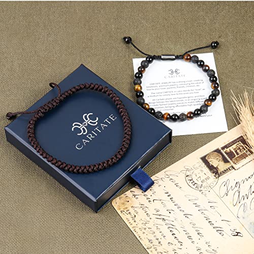 image for CARITATE Natural Beaded Bracelets for Men Boys - 6mm Tiger Eye Obsidia