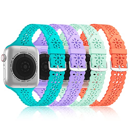 Image of Lace Silicone Bands Compatible with Apple Watch Bands for Women | Slim Thin Hollow-out Wristband for iWatch Series 11 10 9 Ultra 8 SE 7 6 5 4 3 2 1 38mm 40mm 41mm 42mm 44mm 45mm 46mm 49mm