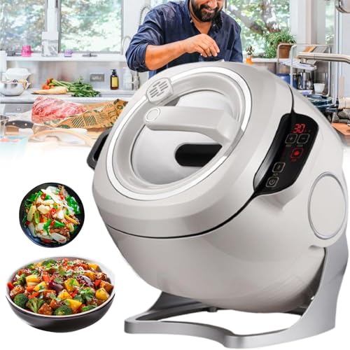 Robot de cocina, máquina para cocinar salteados perezosos de 6 l, máquina para cocinar arroz frito con tambor giratorio de 360°, inicio con un clic, giro de alimentos de 360°