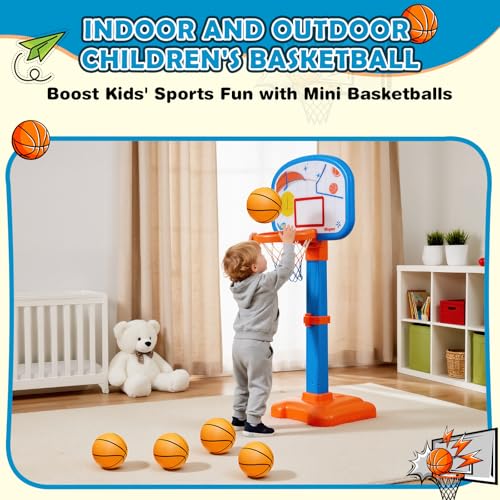 Image of Iyoyo Mini Basketball Set - 5 Pack 6 inch Small Balls with Pump, Over The Door Mini Hoop Replacements, Toy for Toddlers, Kids, Teenagers, Pool, Indoors, Outdoors