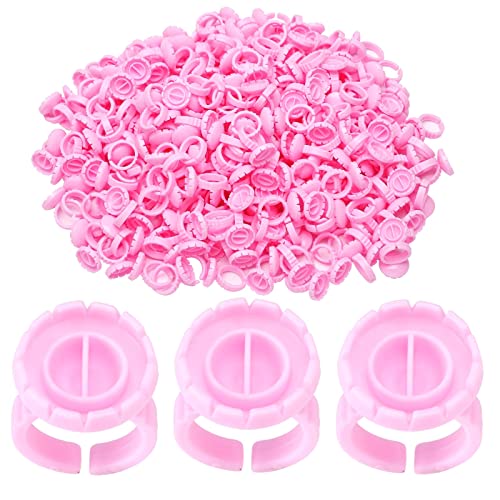 Miuffue 300 anillos de pegamento Smart Glue Holder para extensiones de pestañas, copas de pegamento fáciles para pestañas de volumen, color rosa