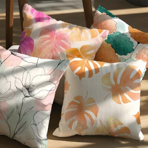 Housse de coussin 35x35 aquarelle en lin imperméable pour canapé de salon - 3