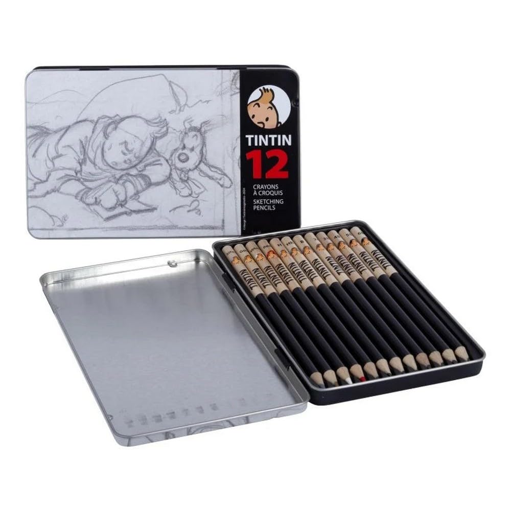 Tintin Metal Box with 12 HB Sketch Pencils (54786)
