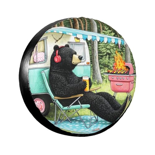 Image of Cute Summer Camp Bear Spare Tire Cover-Cute Funny Waterproof Universal Spare Wheel Tire Covers Fit for Rv SUV Truck Camper Travel Trailer Accessories,15 inch