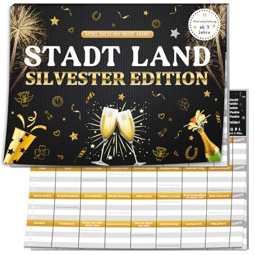Stadt Land Silvester Edition, Partyspiel & Familienspiel, Spiele für Erwachsene