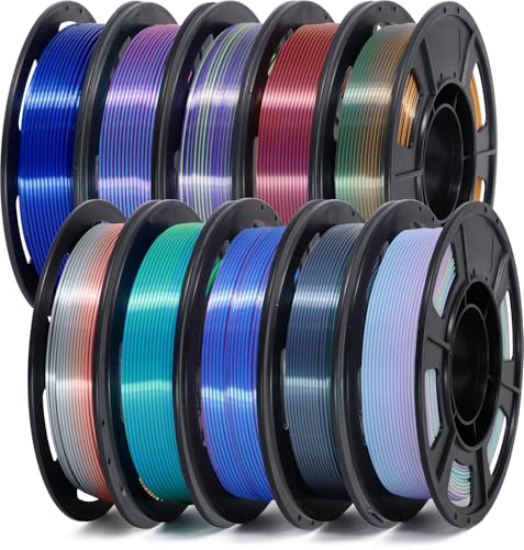 Image of YOUSU 3D Printer Filament 1.75MM Silk PLA Filament Rainbow Color, 10 * 250g Pack Filament Bundle for 3D Printer.