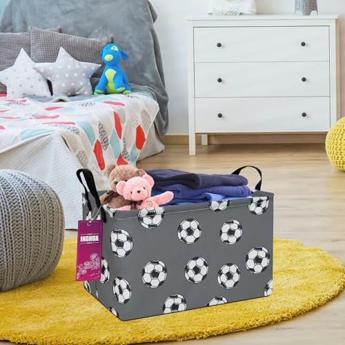 Image of Rectangular Football Storage Basket | Fabric Organizer Bin for Books,Clothes,Gifts,Perfect for Home,Office,Nursery,Shelf(Rec-grey football )