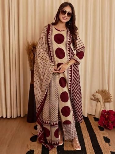 Image of Klosia Women Printed Straight Kurta and Pant Set with Dupatta | Printed Kurta Set | Cotton Kurta Set | Women Kurta Sets | Summer Suit |