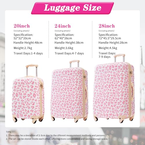 Travel with Confidence Using 3-Piece Hardshell Luggage Set, Lightweight Expandable Spinner Suitcases with Stylish Pink Leopard Design2