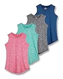 4 Pack: Girls Active Athletic Quick Dry Fit Tank Top Tee Essentials Soccer Sports Tops Tees Shirts Tshirts Gym Young Teen Yoga Gymnastics Sleeveless Summer Essentials Undershirts - Set 2, LG (14)