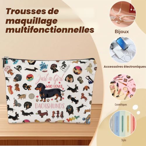 Onperpoe Trousse de maquillage pour fille avec fermeture éclair pour petite amie, teckel, cadeau pour les amoureux des animaux, trousse de toilette portable pour femme, pour voyage, vie quotidienne – vue 4