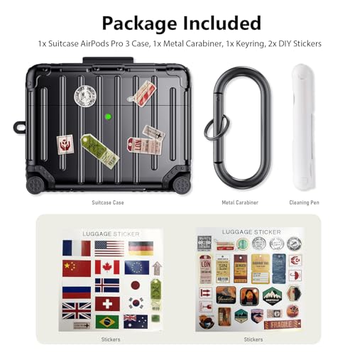 KOREDA Compatible with AirPods Pro 3 Case Cover, Cute Funny Suitcase Design Case for AirPods Pro 3rd Generation, Fashion Protective Hard Case for Women Men with Keychain and Cleaner Kit (Black) by KOREDA - Image 8