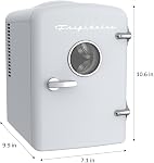 Frigidaire White Mini Personal Fridge Cooler, 1 Gal Capacity fits Six Cans, Includes Plugs for Home Outlet & DC Charger - 9.84" D x 7.09" W x 10.35" H