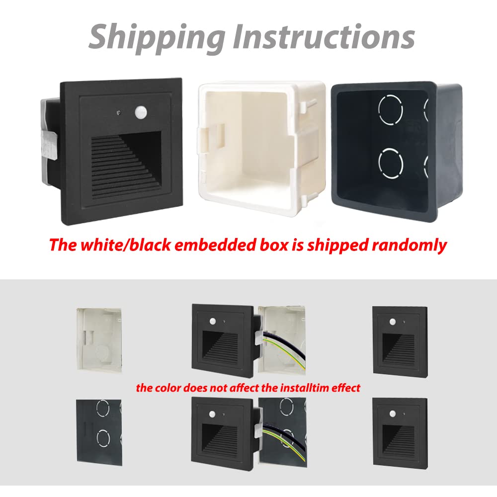 Arote 8er 3W LED Treppenlicht mit Bewegungsmelder 3000K IP65 Quadratische Wandeinbauleuchte Wandleuchte Wandeinbaustrahler Stufenlicht Beleuchtung Lampe, innen aussen schwarz Alu 230V warmweiß, Sensor