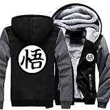 Herren Sweatshirts Dragon Ball Hoodies Pullover Langarm Fleece Jacken Full Zip Hooed Mäntel - Herbst Winter Warm Thick Sweater Outwear Tops,Schwarz+Grau,S