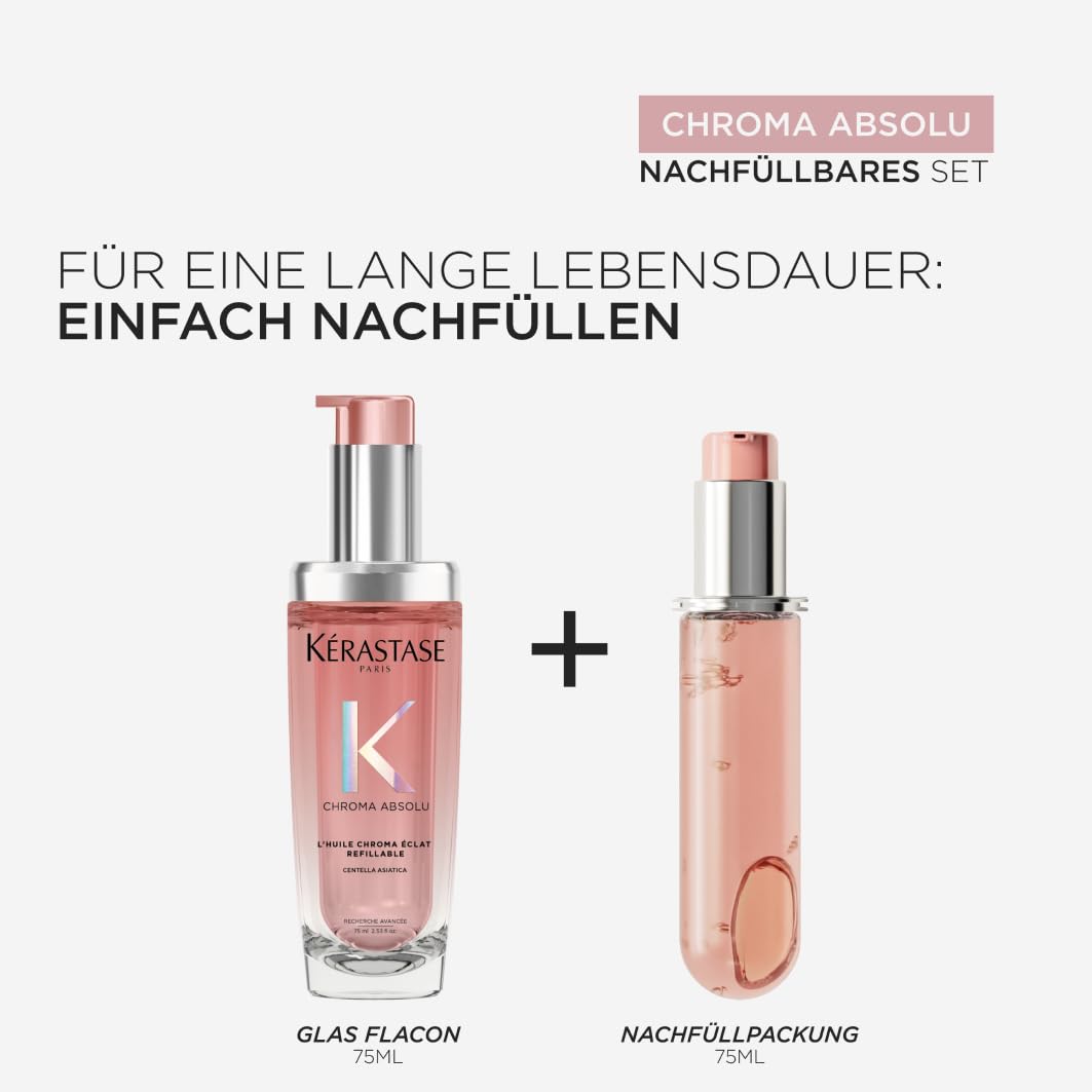 Kérastase Chroma Absolu l’Huile Cicagloss, Aufbauendes Pflege-Öl für coloriertes Haar, Farbe und Glanz verstärkende Haarpflege bei gefärbtem Haar, Nachfüllpackung, 75 ml
