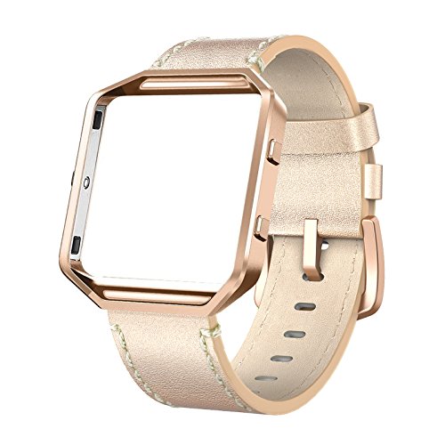 SWEES Leather Bands Compatible with Fitbit Blaze Smart Watch, Genuine Leather Replacement Band with Metal Frame Small & Large for Women Men, Champagne Gold, Rose Gold, Black, Brown, White, Grey, Beige