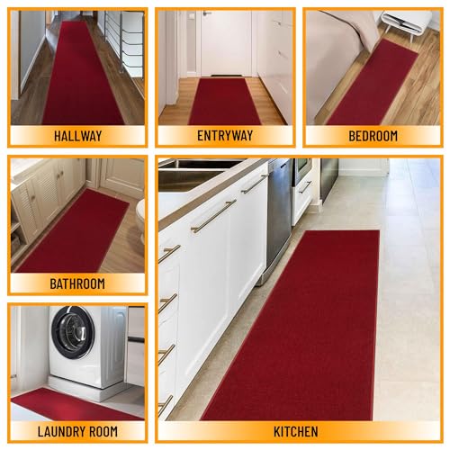 Machine Washable Modern Solid Design Non-Slip Rubberback 2x5 Traditional Runner Rug for Hallway, Kitchen, Bedroom, Entryway, 20" x 59", Red - Image 4