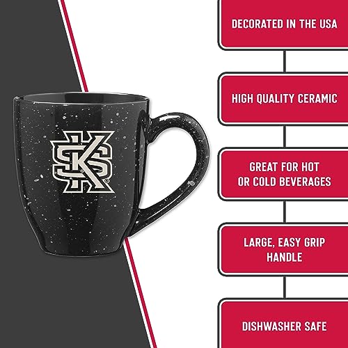 Image of Rico Industries NCAA Kennesaw State Owls Black Personalized 16 oz Team Color Laser Engraved Speckled Ceramic Coffee Mug