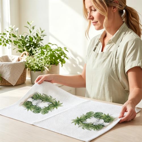 Image of 2 Pcs Sage Green Eucalyptus Hand Towels, Eucalyptus Bathroom Decor | Eucalyptus Botanical Tea Kitchen Towels, Sage Green Toilet Bathtub Decorative Hand Towels 24x14 Inch