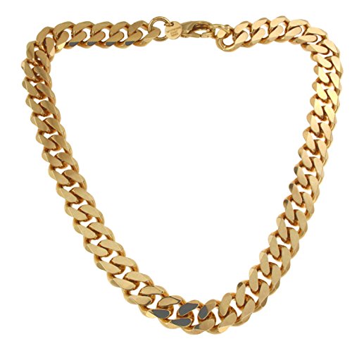 Chaîne gourmette italienne originale en plaqué or 18 carats ou doublé 13 mm de large - Longueur au choix - Collier pour homme et femme - Cadeau de l'usine Tendenze-Italy, Plaqué or Cover