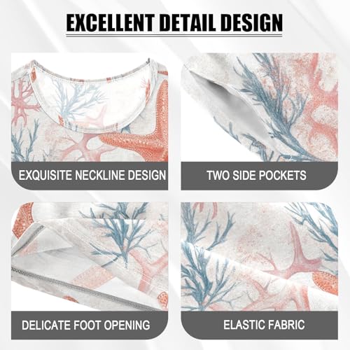 ALAZA Vintage Starfishes Coral Pajama Set Short Sleeve Sleepwear Soft Lounge Nightwear4