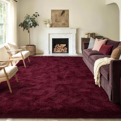 Tapete rojo FinRèc de 5x8 pies para sala y dormitorio