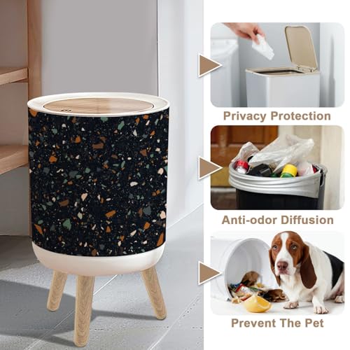 Caneca de basura redonda con tapa y patas de madera miniatura 4