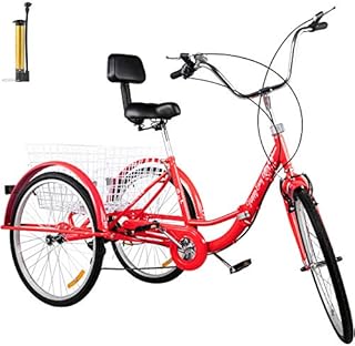 Bkisy Tricycle Adult 26’’ 7-Speed 3 Wheel Bikes for Adults Three Wheel Bike for Adults Adult Trike Adult Folding Tricycle Foldable Adult Tricycle 3 Wheel Bike Trike for Adults (red)