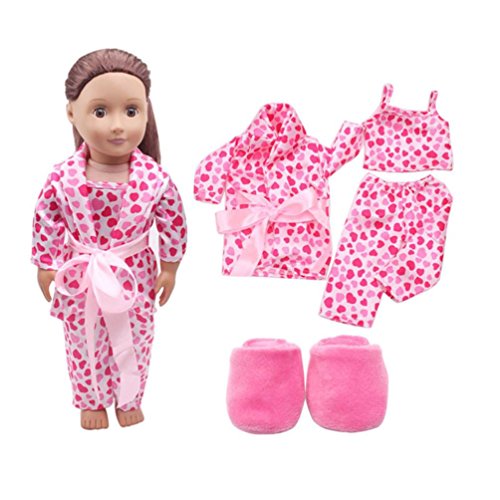WensLTD Clearance! 5Pcs Lovely Pajamas Set Clothes Shoes for 18inch American Girl Our Generation Dolls (Pink)