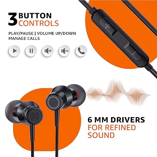 Image of (Refurbished) AmazonBasics EP2 in-Ear Type C Wired Earphones with Mic, Tangle Free 1.18 Metre Cable, Metallic Design, 10mm Drivers, in Line Mic & Volume Controller (Black)