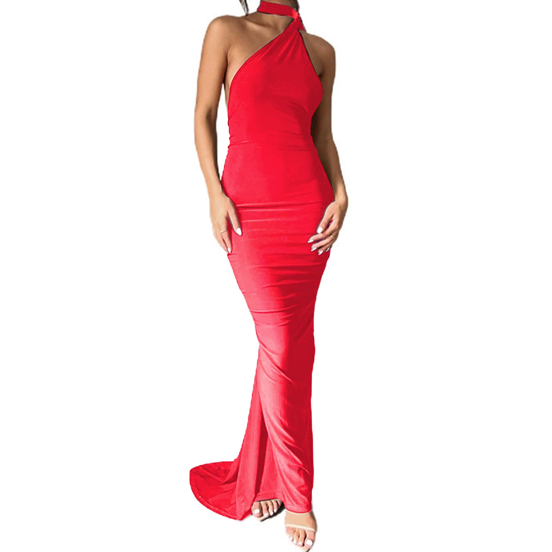 Vestido largo ajustado para mujer, sexy, sin mangas, espalda descubierta, fruncido, elegante, vestido de graduación