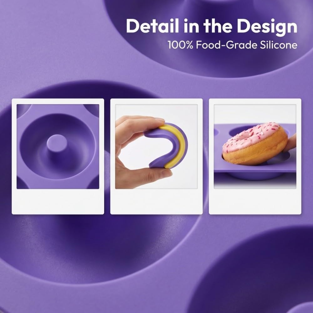 Limen Silicone Donut Baking Mould Tray,9-Cavity Non-Stick Ring Cake Pan with Center Posts and Dual Side Handles for Oven Baking 11.5x10.12 in(Blue)