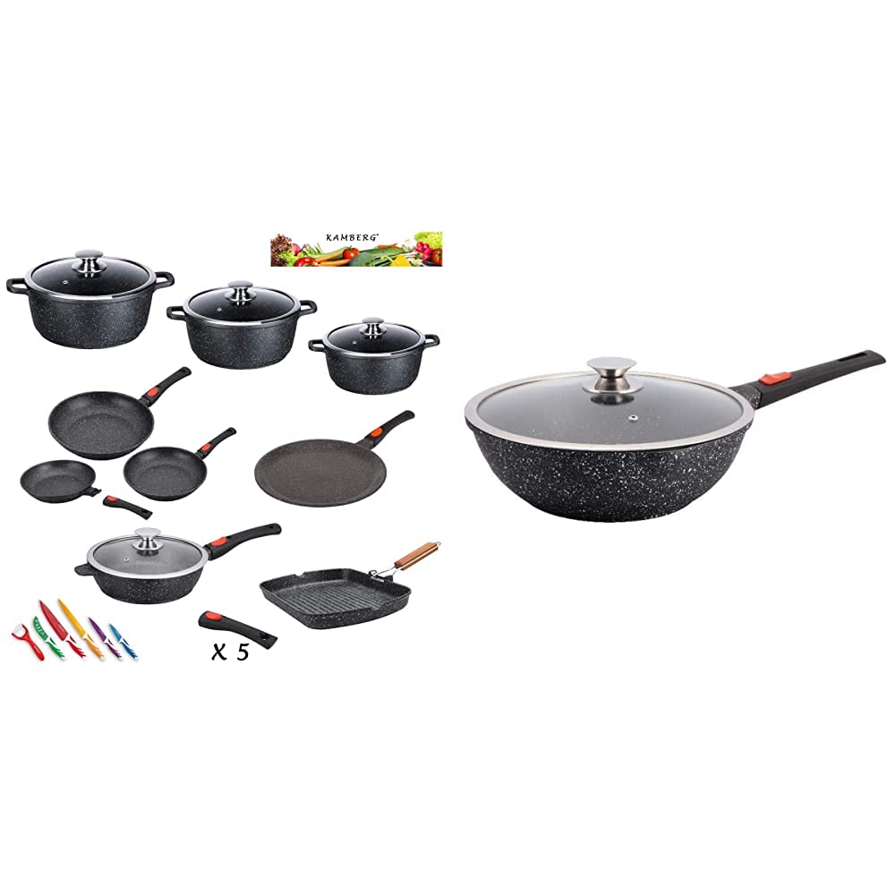 Kamberg Set 24 pièces + Wok 30 cm, Fonte d'Aluminium, Induction