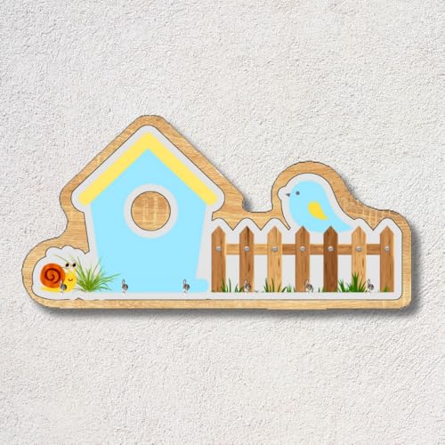 Image of Wooden Birdhouse Wall Mount Key Hanger for Home Office Decorative Wall Mounted Stylish Key Hanger for Home Decor (V-House Keyholder SkyBlue)
