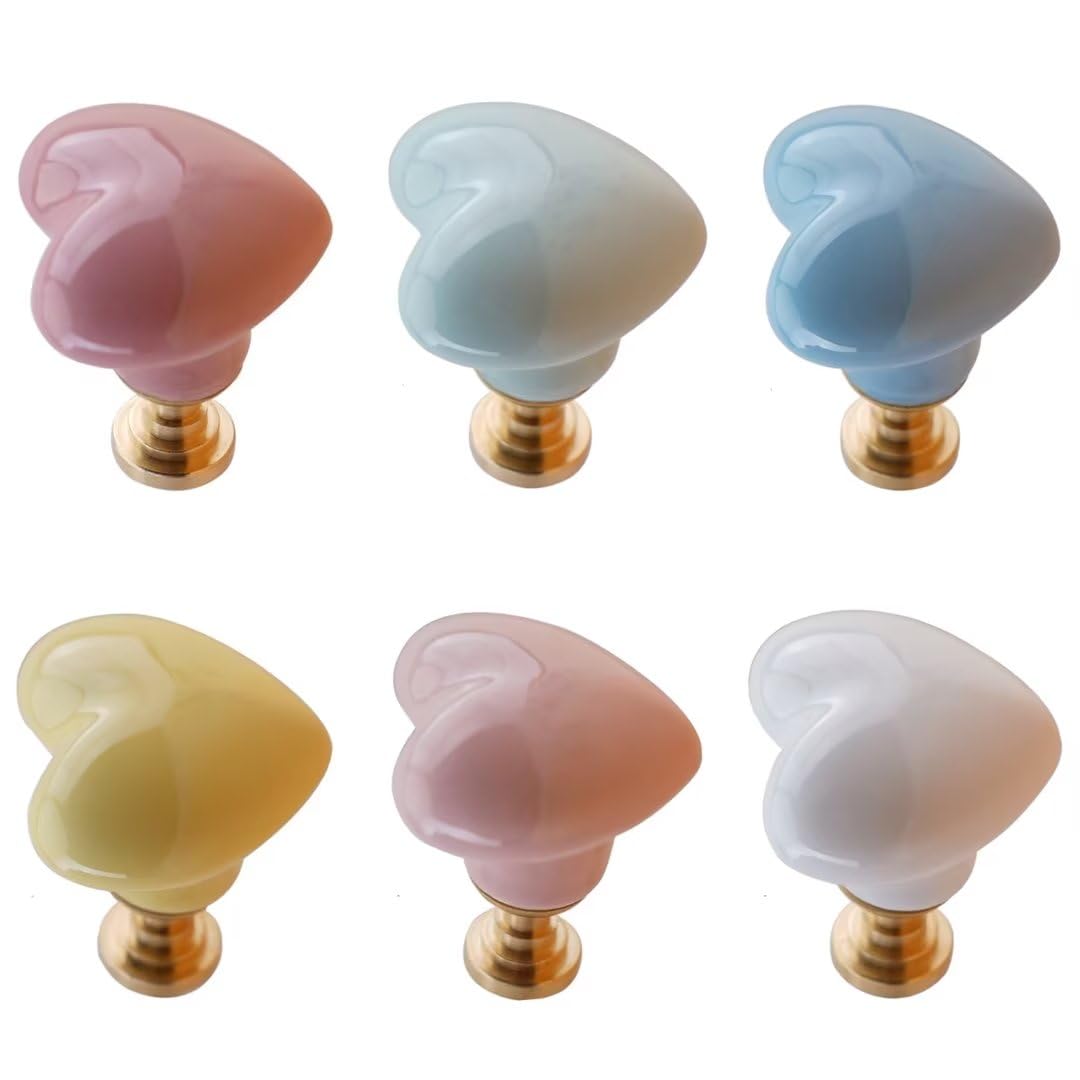 10 pomelli in ceramica a forma di cuore, per mobili da cucina, armadietti, cassetti, per la camera dei bambini, per comò, armadi, decorazioni per la casa, con base in ottone