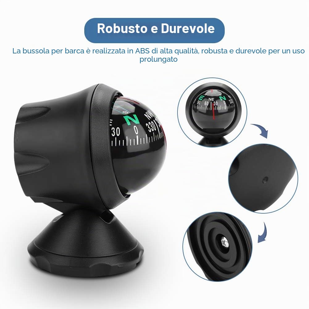 Bussola per Barche, Bussola per Auto Cruscotto Navigatore Digitale Bussola per Esploratore, Bussola Marina Regolabile Multifunzionale Bussola Marina Nera Adatto per Auto Camion per Barche