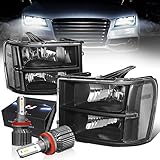 DNA MOTORING HL-OH-GMCSIE07-BK-CL1-CFS-H8 Black Housing Clear Lens Headlights Compatible with 07-13 Sierra 1500 With H8 / H9 / H11 Bulbs 10000 Lumens 60W Slim LED Bulbs