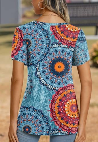 Image of CATHY 2026 Women Tops Summer Short Sleeve Tunic V Neck T-Shirts Loose Casual Floral Blouse S-4XL