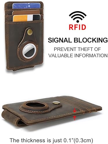Miniatura 2 de IronClad Famly - Cartera de piel vacuna con bloqueo RFID con inserto AirTag y clip para dinero Vaca Marrón Oscuro Cartera de cuero vacuno con