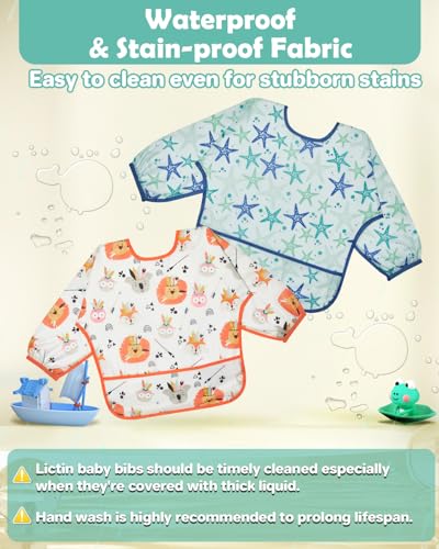 Lictin Long Sleeve Bibs 5 Pack - Baby Bibs, Waterproof Toddler Bibs, Baby Smock for Eating, Baby Bibs for Feeding Teething4