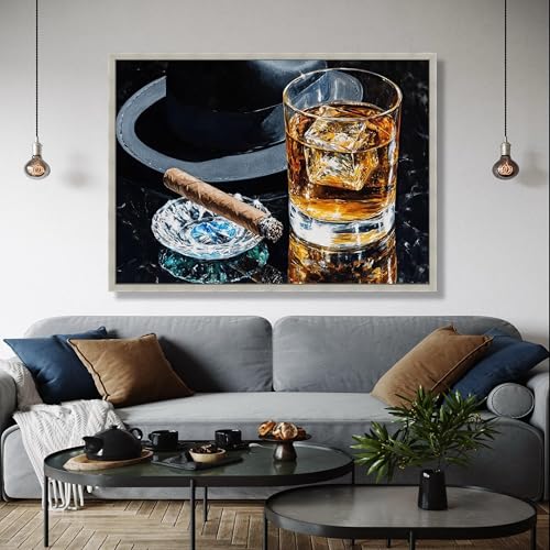 Lienzo de whisky y cigarros vintage para decoración de bar cuadro de pared 21x30 cm