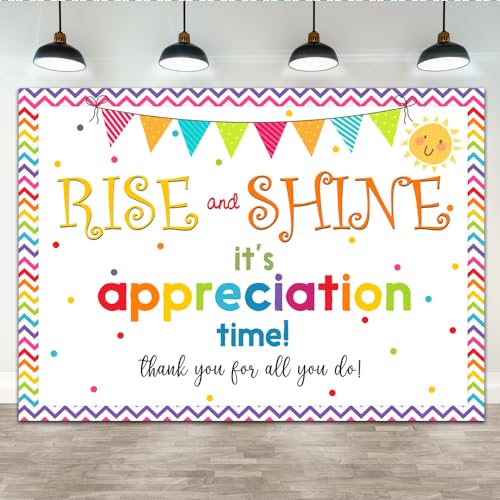 Lofaris 7x5ft Thank You for All You Do Backdrop Thanks for Staff Employee Teachers Doctor Nurse Veterans Rise and Shine It\'s Appreciation Time Background Colored Stripes Photography Banner Supplies